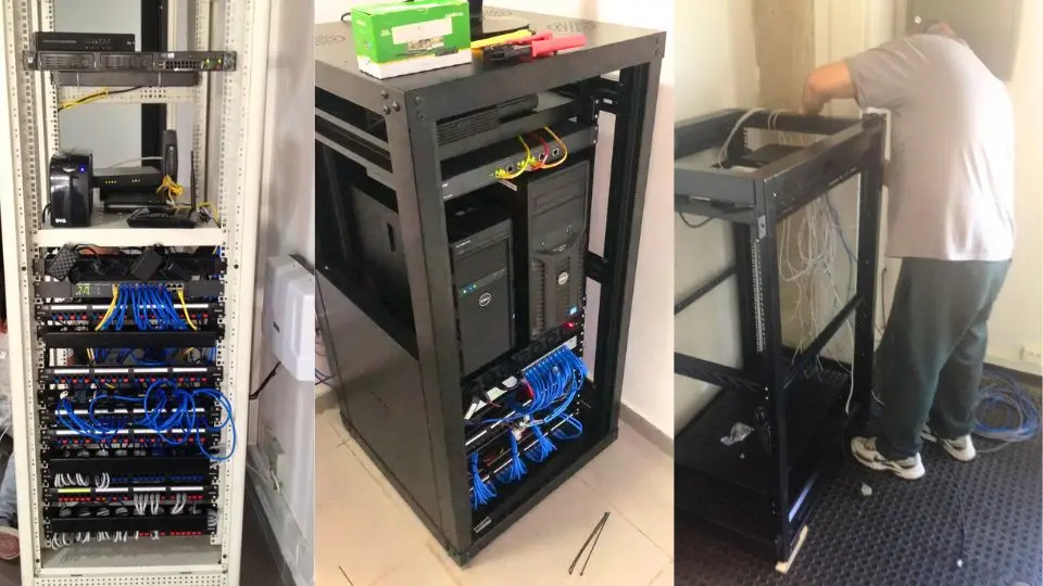Cabeamento CAT5e e CAT6, organização de rack e CFTV