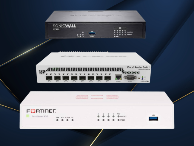 Roteador, VLAN e VPN (Fortinet, SonicWall, MikroTik)